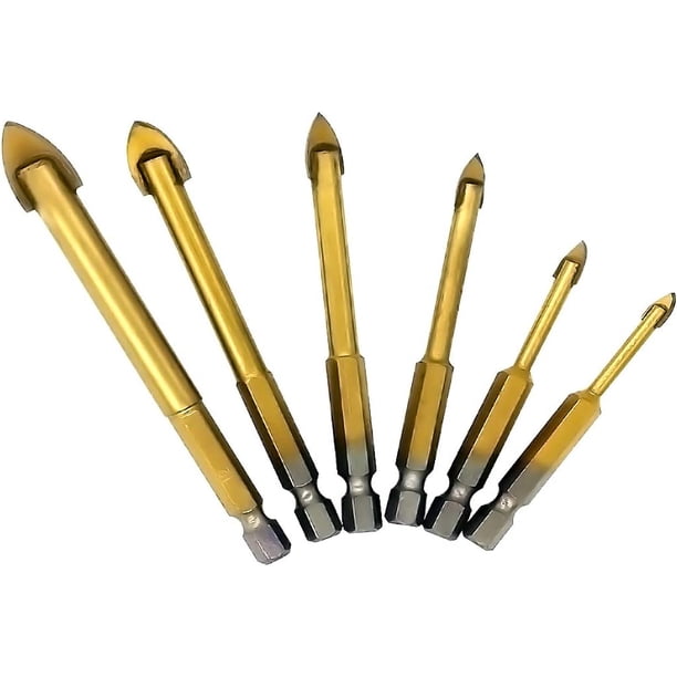 Juego de brocas para azulejos de vidrio de 4-12 mm, 6 piezas, carburo de tungsteno recubierto de titanio, 3 brocas de cabeza triangular con vástago hexagonal para azulejos, hormigón, ladrillo, vidrio TUNC Sencillez