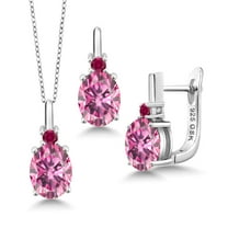 Gem Stone King 925 Sterling Silver Pendant and Earrings Jewelry Set Pink Moissanite Created Ruby (6.18 Cttw)