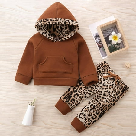 

Simplmasygenix Children s Day Gifts Kids Tops Clearance Toddler Baby Boys Girls Winter Thick Warm Hooded Leopard Tops+Pants Outfits