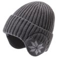 thumbnail image 2 of Voska Thick Knit Maple Leaf Ear Protection Pullover Hat For Men Women Soft Polyester Warm Winter Beanie Stylish Cold Weather Headgear Dark Gray, 2 of 6