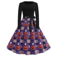 thumbnail image 2 of Women's Halloween Dress Spider Castle Long Sleeve 1950s Cocktail Vintage Tea Length Dress Crew Neck Hepburn Casual Retro Dress with Belt M, 2 of 5