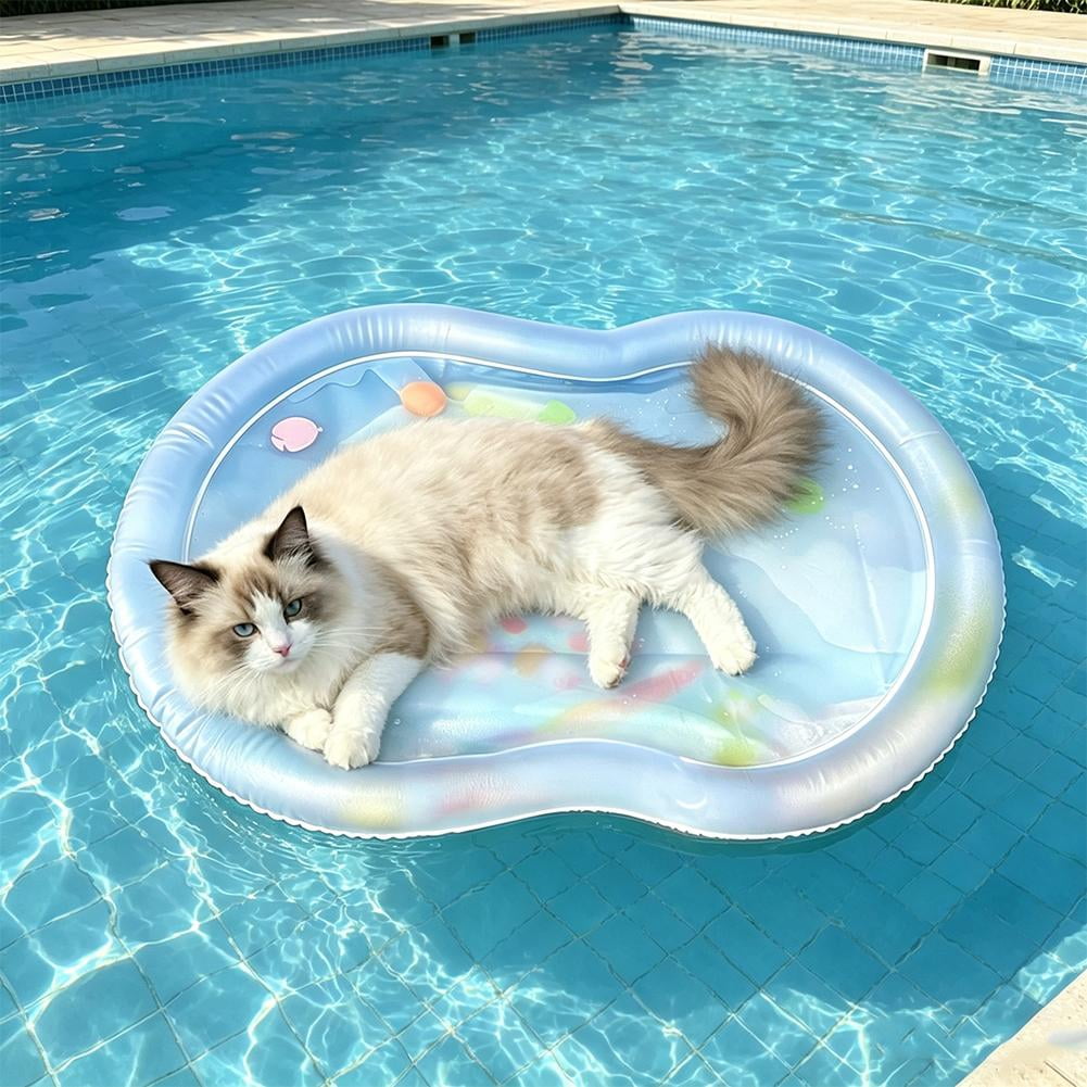 Pet Water Bed Extra Large Floating Water Mat for Dogs, 41 x 29 Cooling Pet Bed with Surfing Corgi Design, PVC Pool Float for Summer, Up to 25 kg, Includes Pump