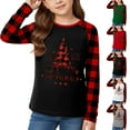 thumbnail image 2 of gcong Christmas Shirts for Girls Xmas Tree Print Raglan Long Sleeve Loose Shirts Crew Neck Tops Baggy Snowflake Blouse Size 3-12 Years, 2 of 5
