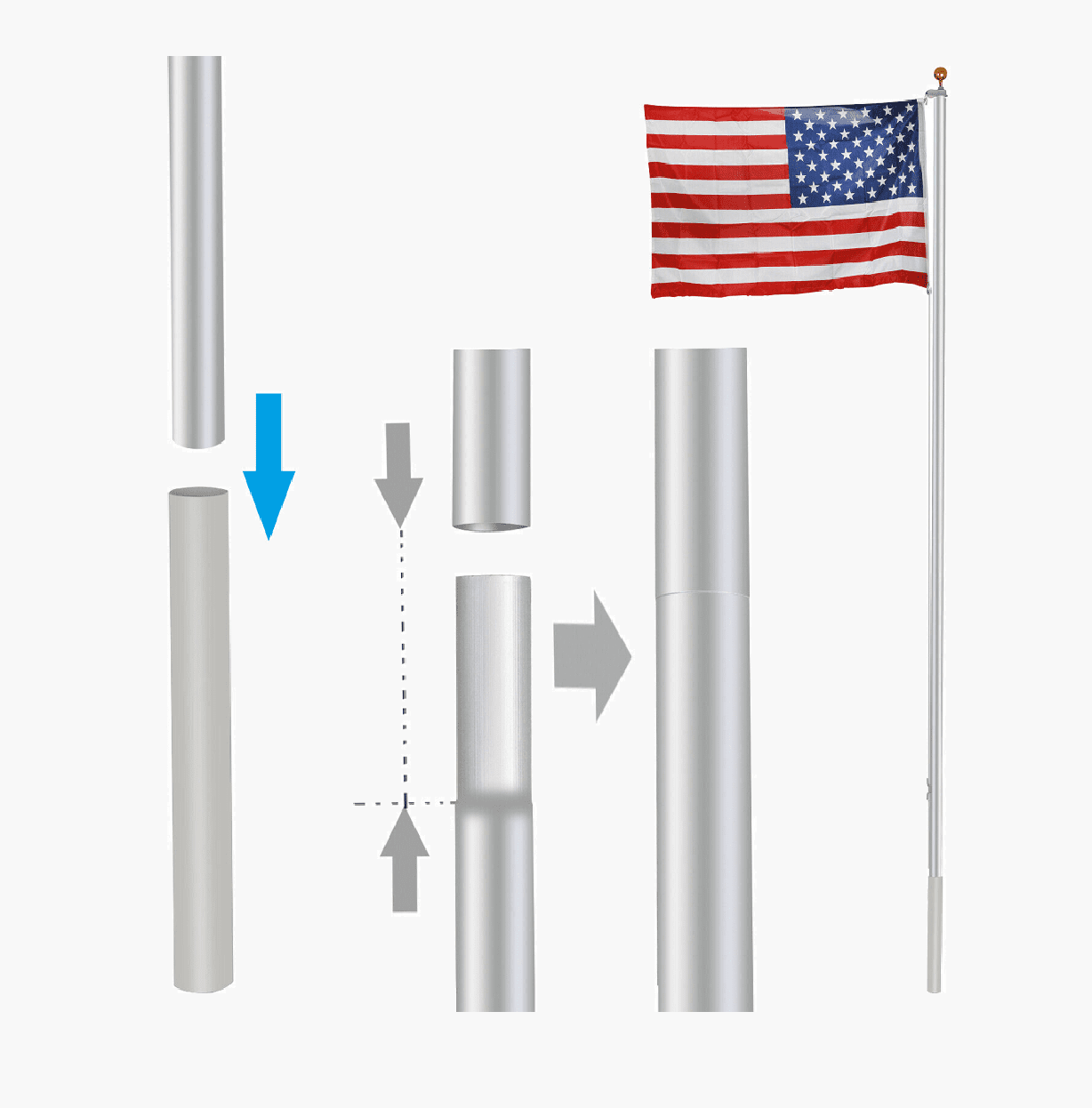 Sectional Kit Outdoor Halyard Pole With 1PC US Flag and Hardware 25FT Flag Pole 