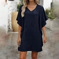 thumbnail image 4 of Gamivast Swim Dress for Women Short Flutter Sleeve V-Neck Textured Shift Beach Dress Loose Fit Solid Tunic Dress Vacation Pool Cover Up Summer Holiday, 4 of 6