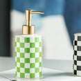 thumbnail image 3 of Checkered Ceramic Soap Dispenser with Rust Proof Gold Matte Pump Decorative Soap Dispenser for Bathroom or Kitchen (Black & White), 3 of 14