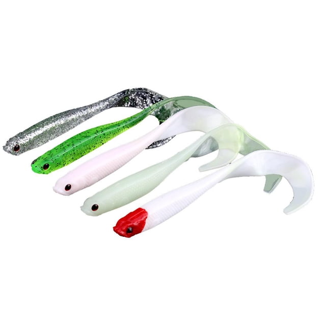 Ccdes 5 Pcs Leurre de Pêche Queue Bouclée Douce en PVC 13cm Appât de Queue Bouclée pour Bar Serpent Tête de Truite