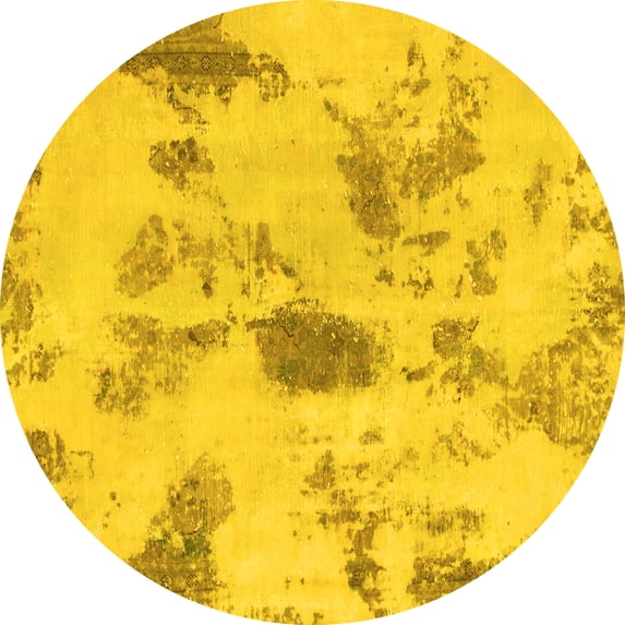 Ahgly Company Machine Washable Indoor Round Abstract Yellow Modern Area Rugs, 5' Round
