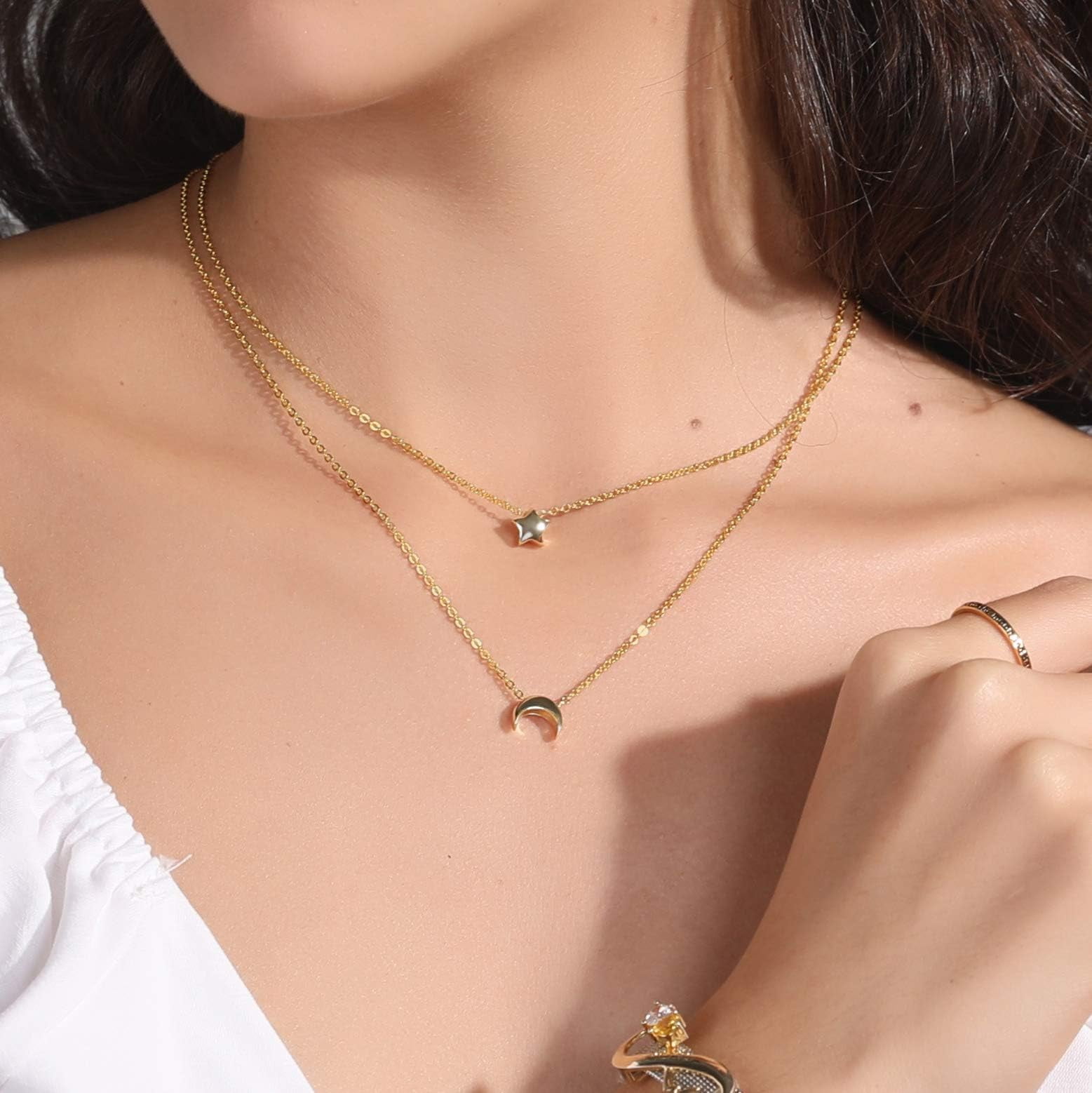 ChicSilver Star Necklace 14K Gold Plated Tiny Star Pendant Necklace Gifts for Women Valentines Mothers Day Birthday Anniversary