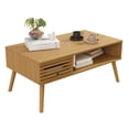 thumbnail image 3 of Mid Century Modern Coffee Table, CoffeeTable with Storage, Living Room Center Table with Slatted Panel Drawer, Fluted Wood Coffee Table with Open Shelf for Living Room,Oak, 3 of 8