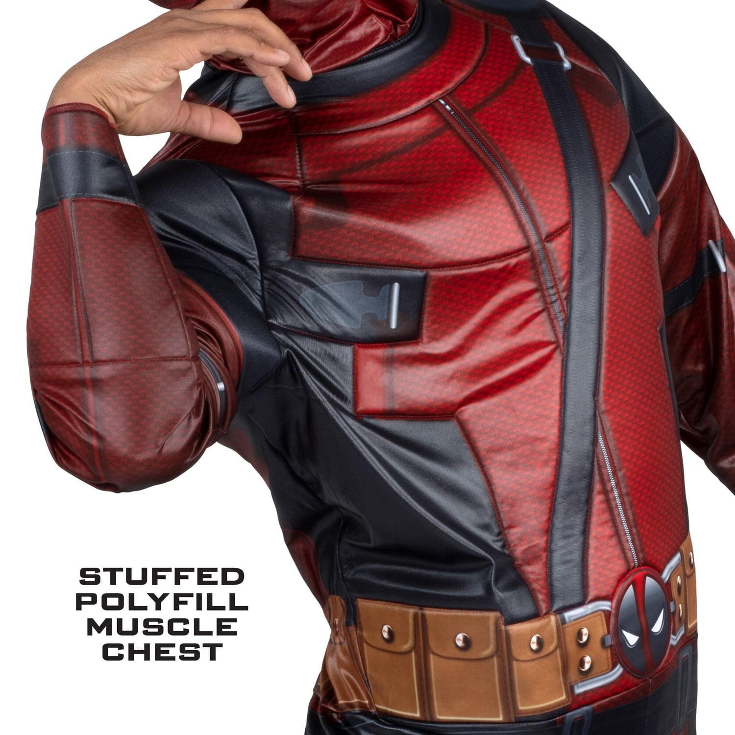 MARVEL’S DEADPOOL QUALUX COSTUME (ADULT) - Poly Jersey Jumpsuit Stuffed with Polyfill and Fabric Mask