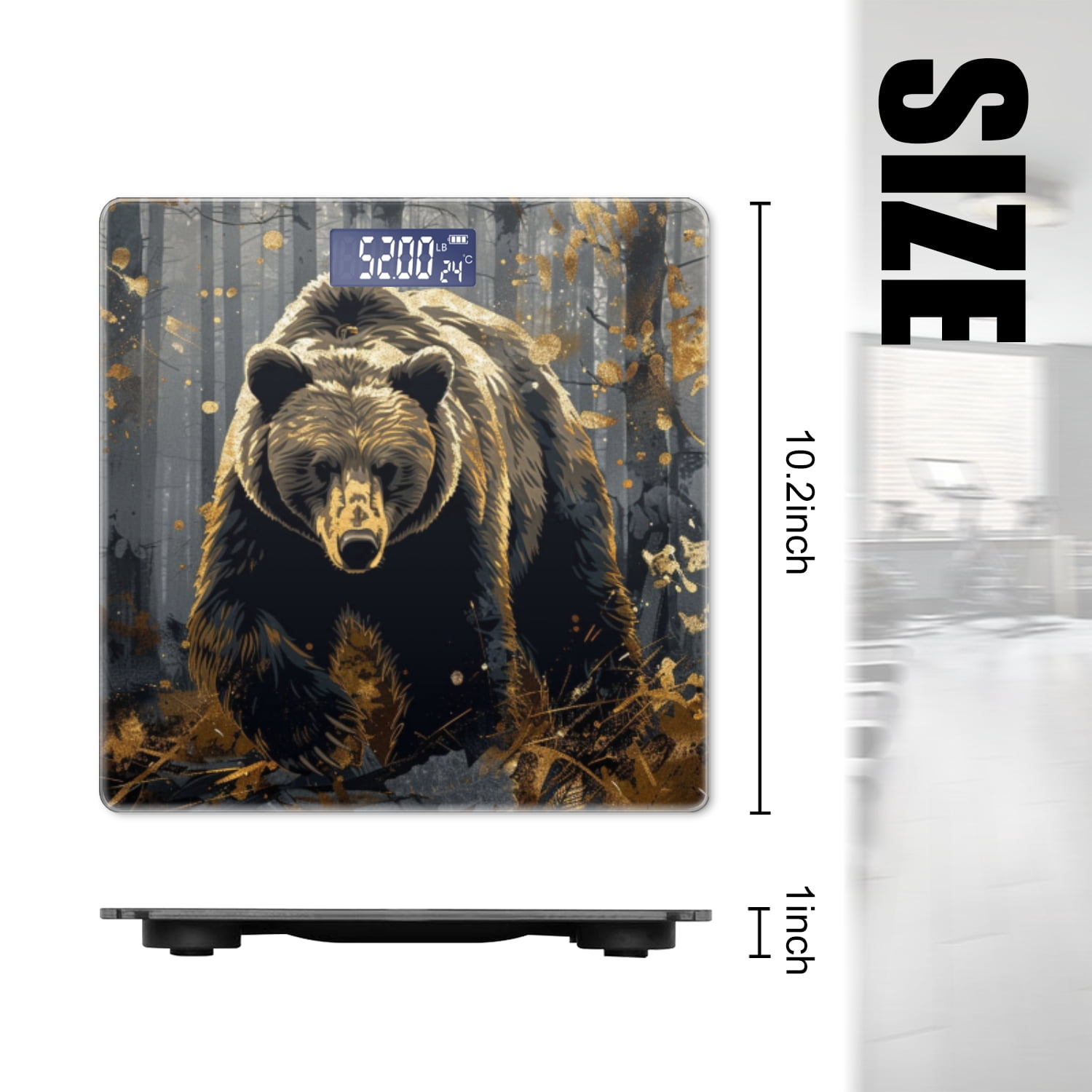 Bathroom Scale, Highly Accurate Digital Body Scale,Precisely Measures Weight up to 400 lbs-Bear In The Forest Surrounded By Gold Leaf Splashes And Leaves