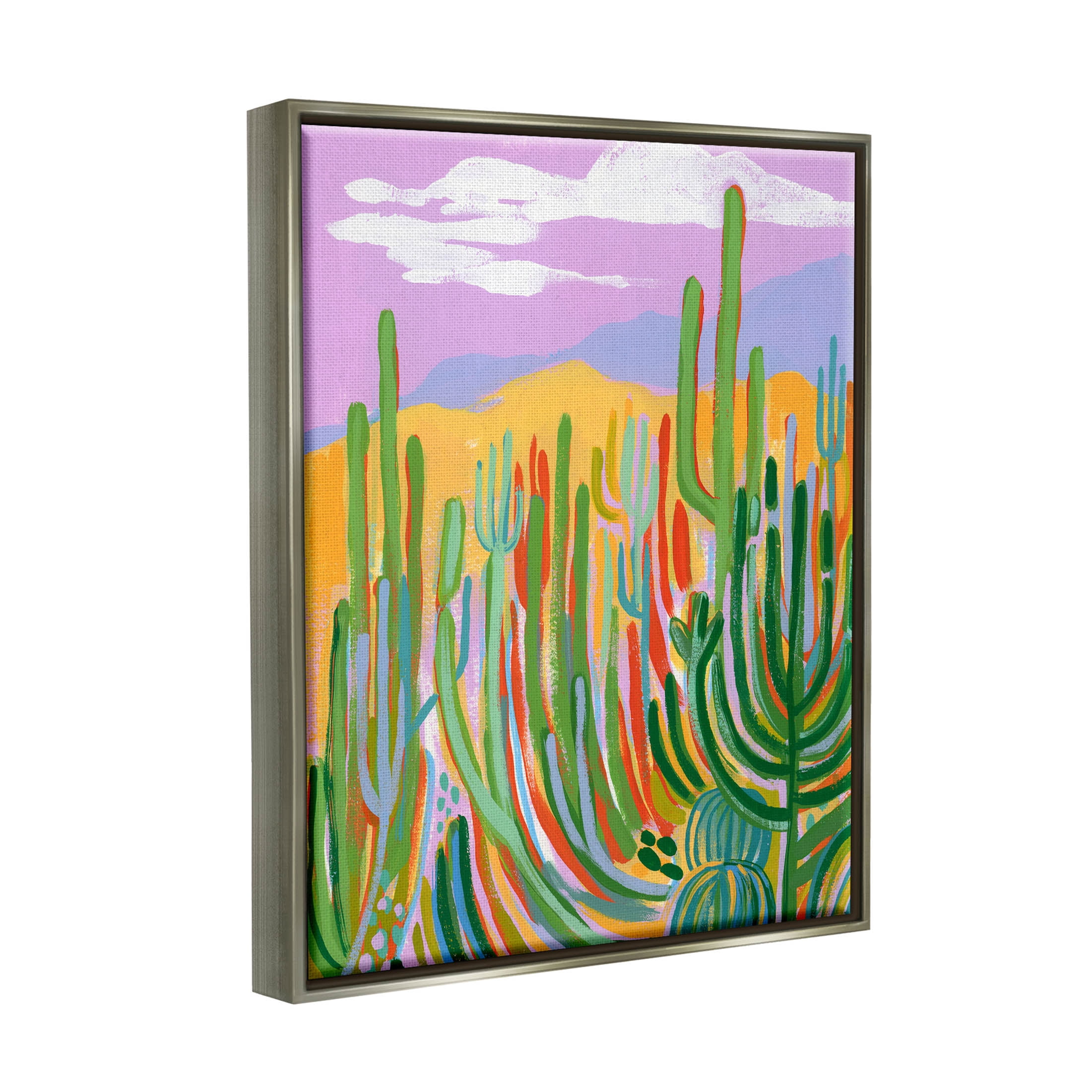 Stupell Industries Modern Desert Scenery Cactus Plants Painting Luster Gray Floating Framed Canvas Print Wall Art, Design by Laura Marr