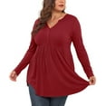 thumbnail image 4 of WellSize Plus Size Blouses for Women V Neck Curved Hems Tunic Tops Casual Long Sleeve Botton Fall Shirts, 4 of 9