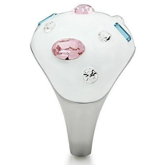 TK512 - High polished (no plating) Stainless Steel Ring with Top Grade Crystal in Multi Color
