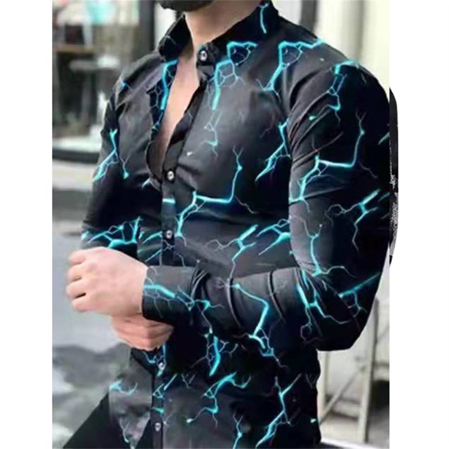 Camisas de primavera con estampado 3D de cuadros y flores para hombre, camisas de manga larga con solapa y botones, ropa informal ajustada a la moda