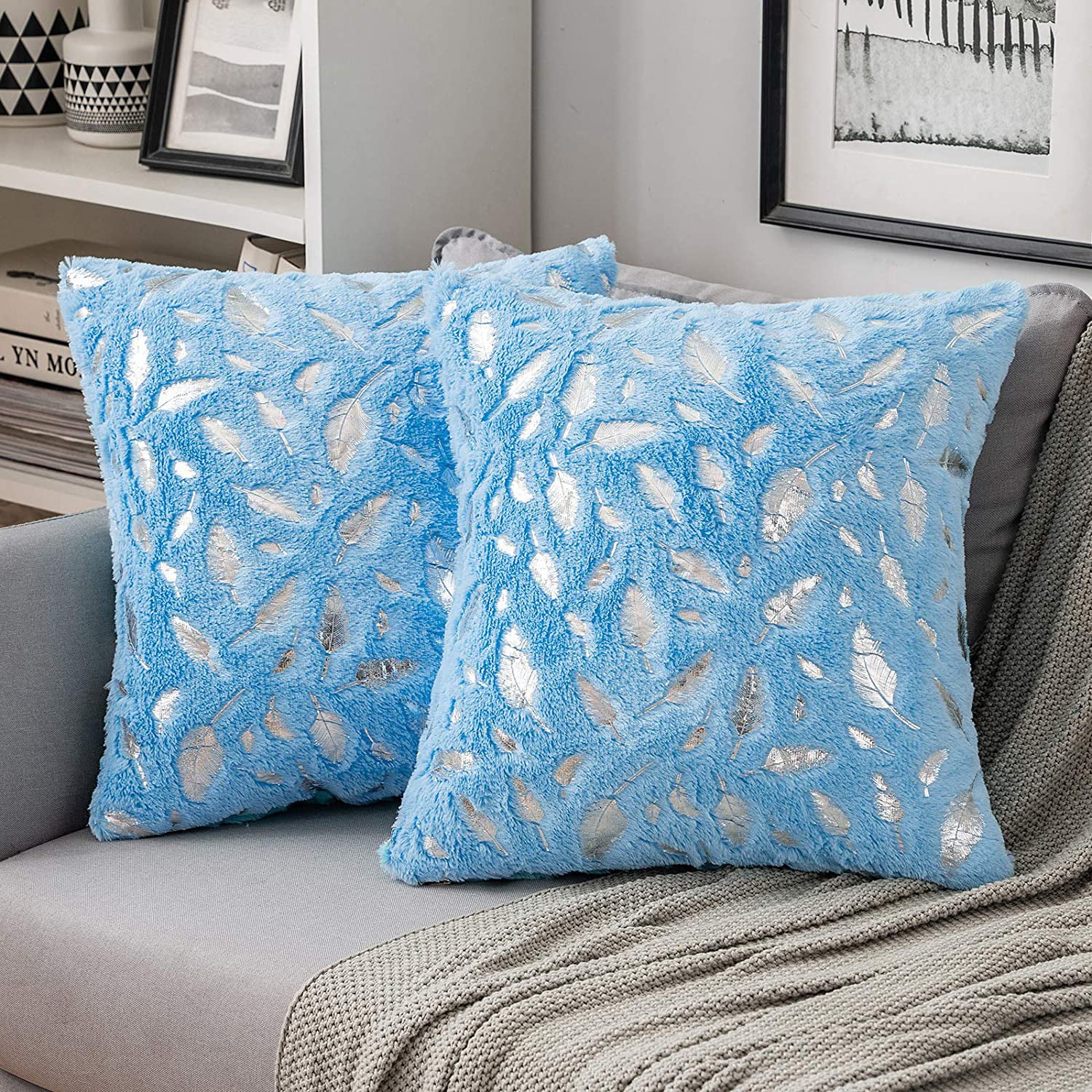 Silver Leaf Cushion Covers High Quality Material 18x18" 