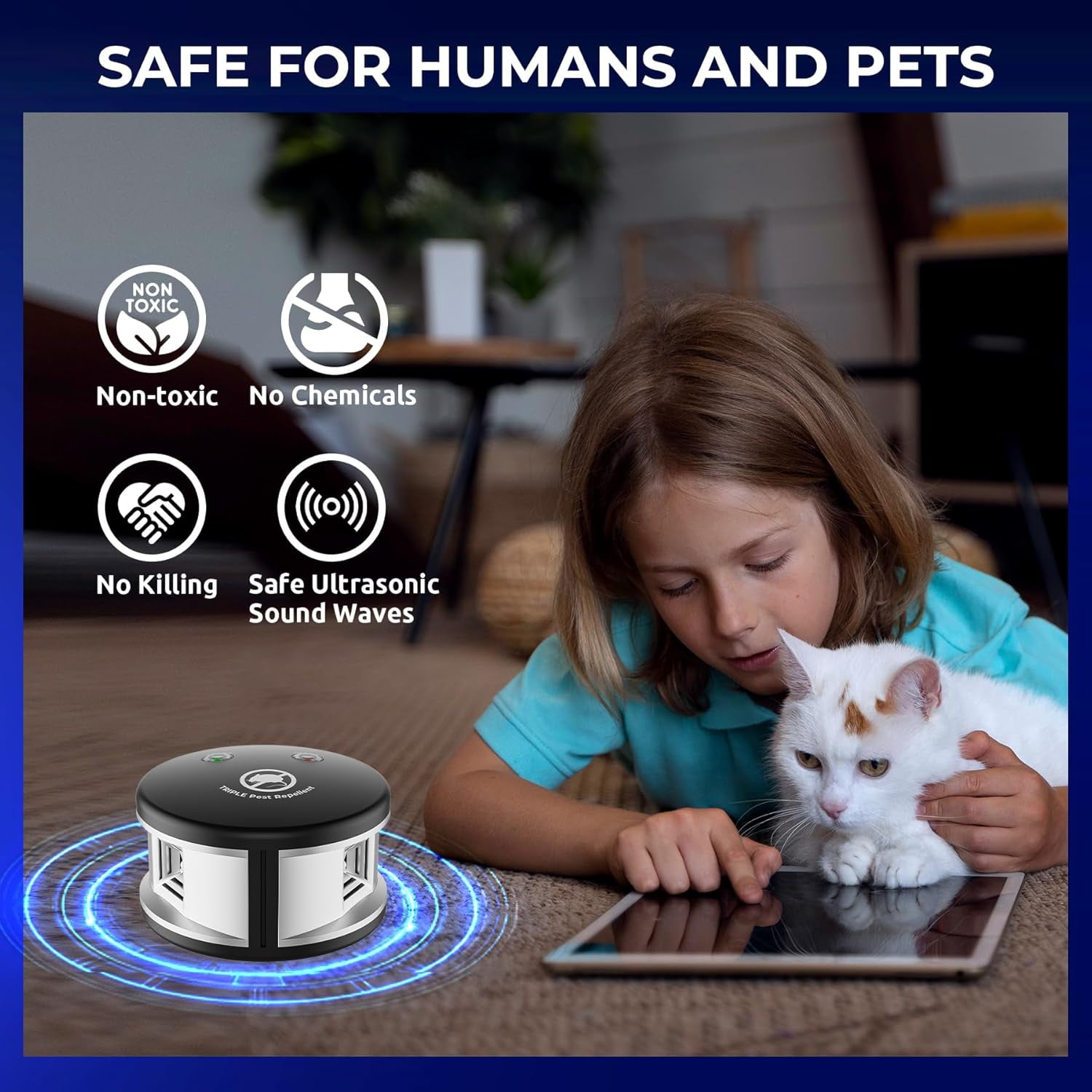 Ultrasonic Mouse Repeler, 360° Squirrel Repeler with Pressure Wave, Plug in Multiple Pest Deterrent Control for Indoor Use Only (Gray)