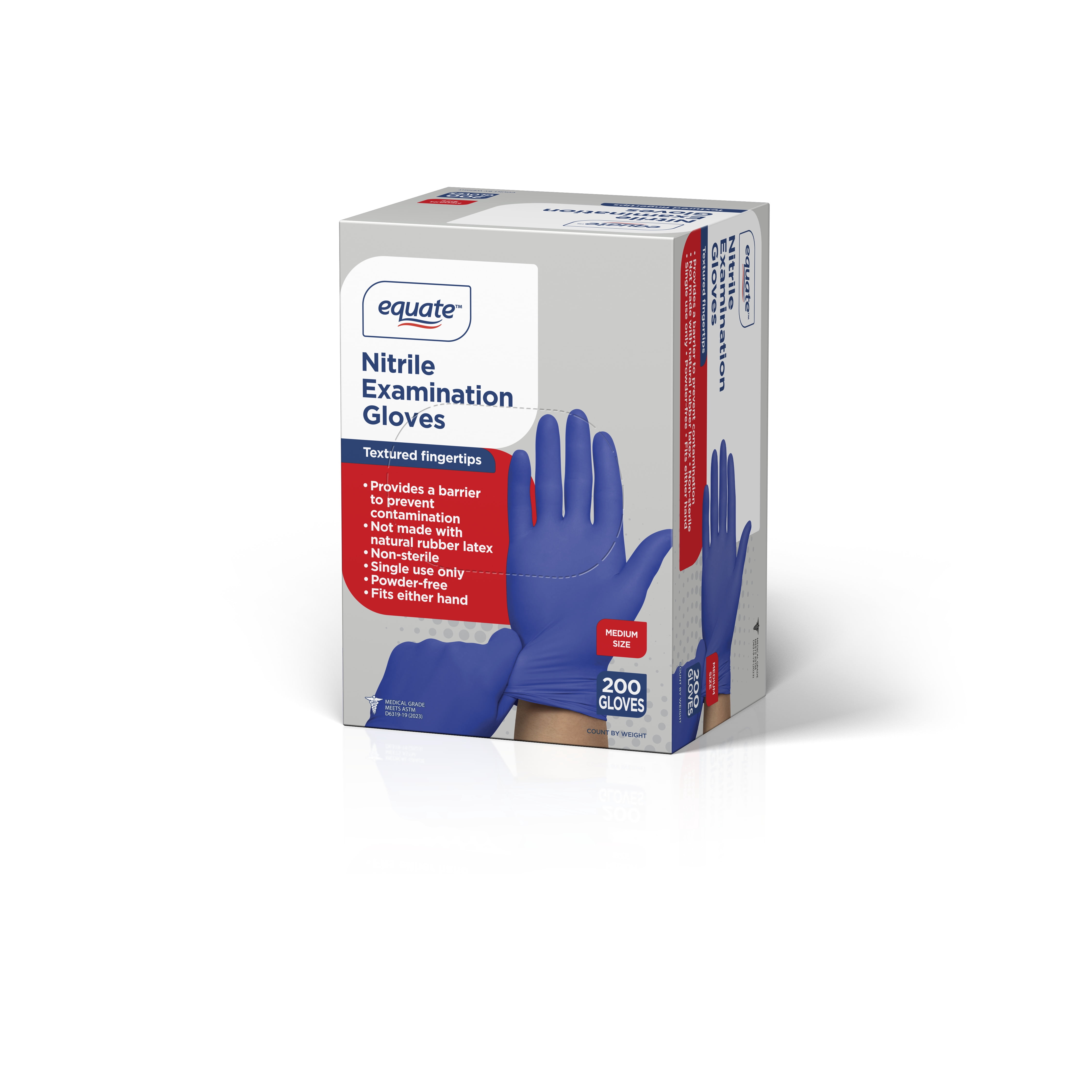 Equate Nitrile Exam Gloves, One Size Fits Most - Medium, 200 Count