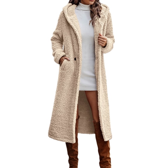 Women's Winter Hooded Cardigan Jacket Long Sleeve Front Open Solid Design With Pockets For Outdoor Comfort