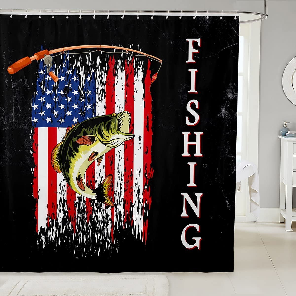 Sonernt Bass Fish Fishing Lover Shower Curtain 72x72 inch with 12 Hooks