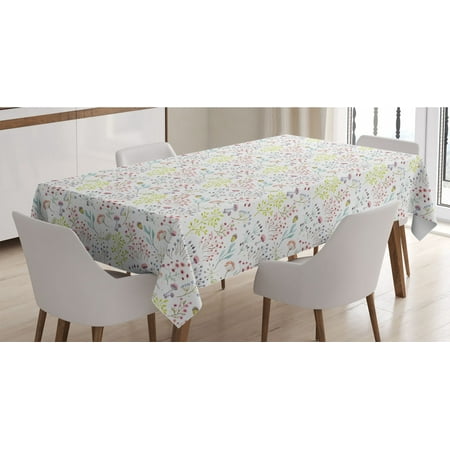 

Colorful Tablecloth Pastel Toned Watercolor Arrangement with Mushrooms and Wildflowers Dotted Design Rectangle Satin Table Cover for Dining Room and Kitchen 60 X 84 Multicolor by Ambesonne