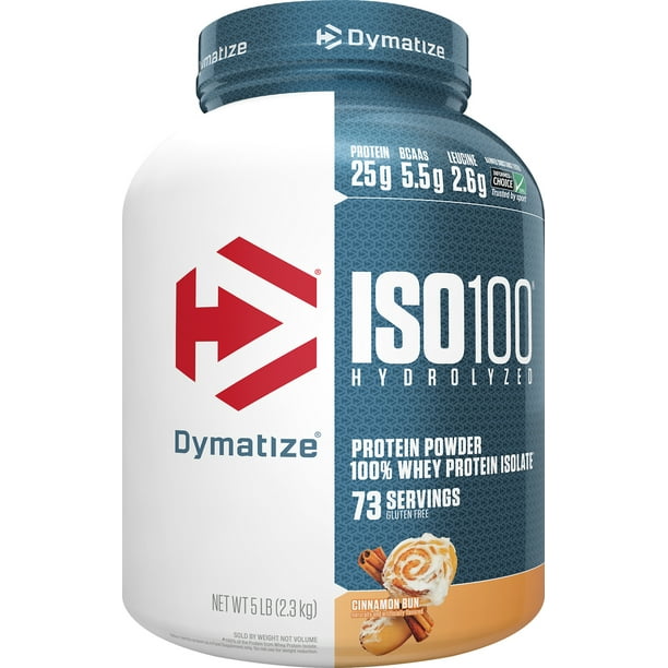 Dymatize ISO100 Hydrolyzed Whey Isolate Protein Powder, Cinnamon Bun, 5