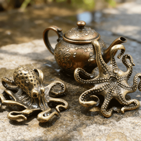 Solid brass octopus tea pet retro accessory suitable for micro decorations in home, office, car decoration, tea tray pets, and home decor