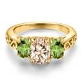 thumbnail image 3 of Gem Stone King 18K Yellow Gold Plated Silver Peach Morganite and Green Peridot Filigree Style 3 Stone Ring for Women (2.00 Cttw, Oval 8X6MM and 6X4MM) (Size 8), 3 of 6