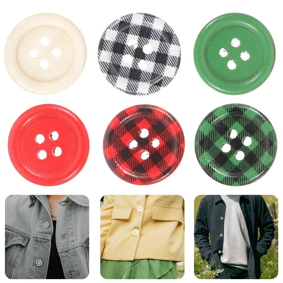 3 Pack Wood Sewing Buttons White Black Plaid for Crafts Projects Christmas Decorations