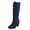 Blue, variant on Womens Knee High Cowboy Boots Suede Lace up Chunky High Heel Winter Riding Military Combat Boots