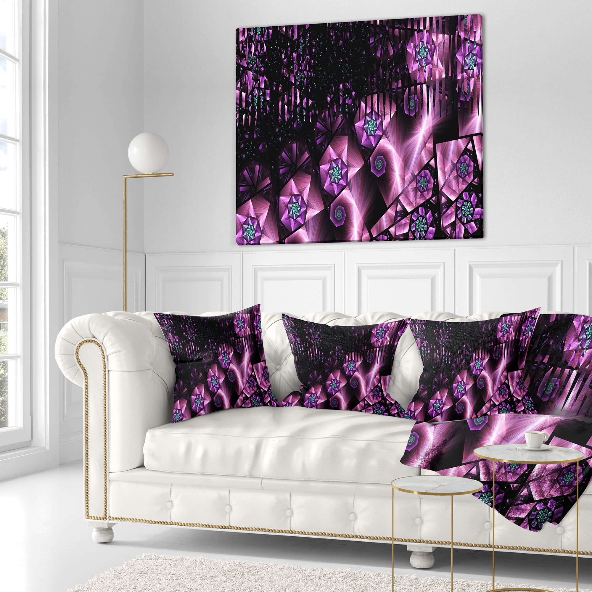Designart Purple Radiance of Starry Sky - Abstract Throw Pillow - 16x16