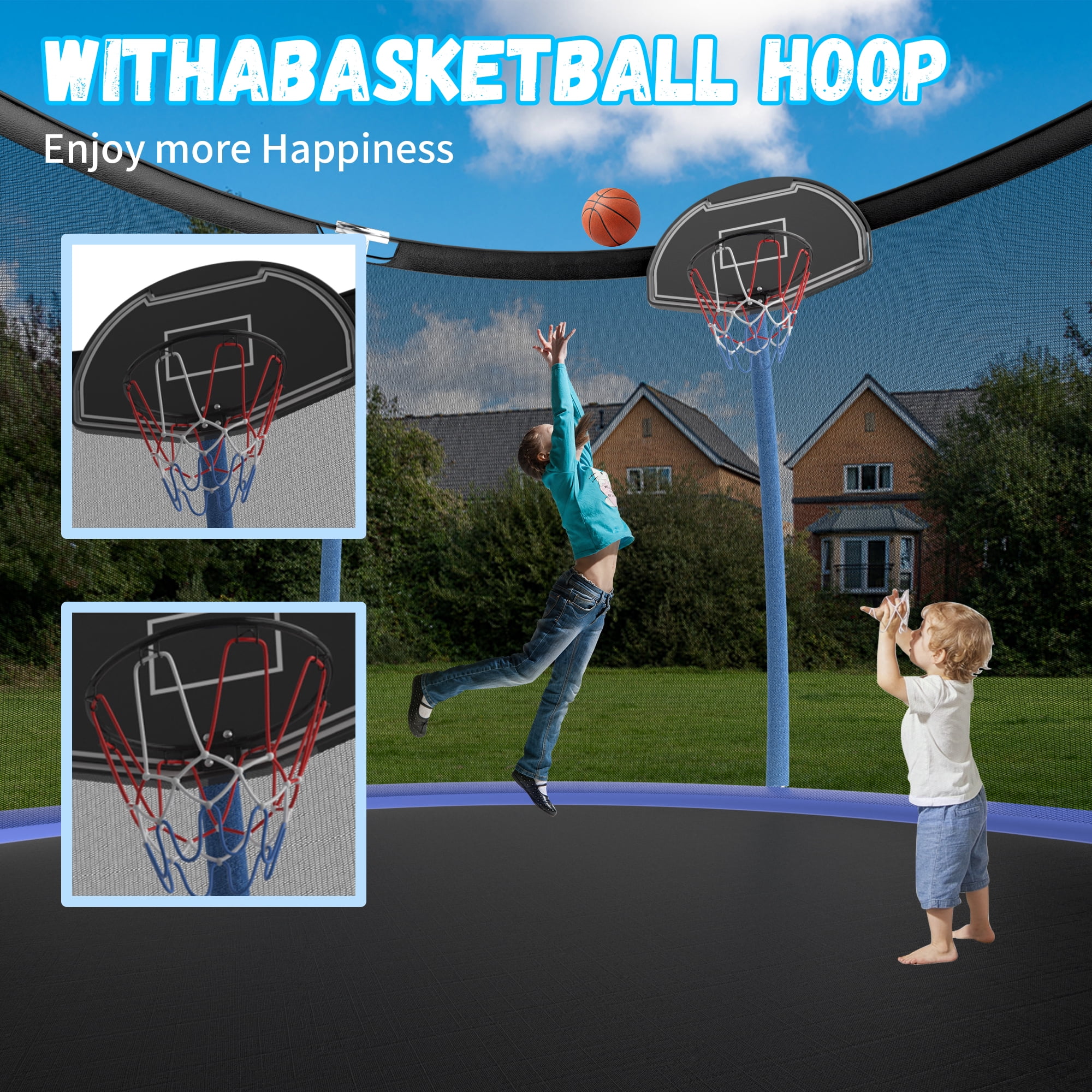 Shengchao Trade 1000LBS 10FT Trampoline for Adults and Kids,Trampoline with Enclosure,Basketball Hoop, Recreational Trampoline with Ladder, Heavy Duty Trampoline Capacity for 4-6 Kids