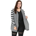 thumbnail image 4 of GRACE & GRANDEUR Women's Plus Size Open Front Long Sleeve Mixed Striped Cardigan 3X Black, 4 of 7