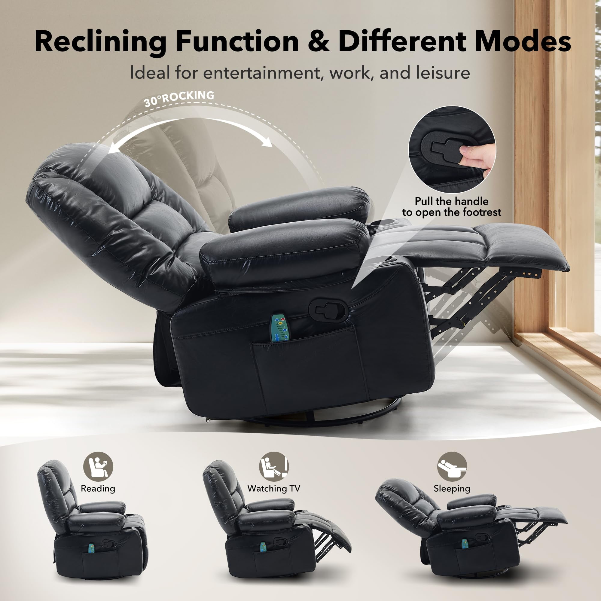 Gaderth Rocker Recliner Chairs for Adults With Vibration Massage and Heating, Chenille Lazy Boy Single Sofa Seat, 360° Swivel Rocker Glider Recliner, Wide Manual Lazy Chair, Chenille Fabric Sofa Chai