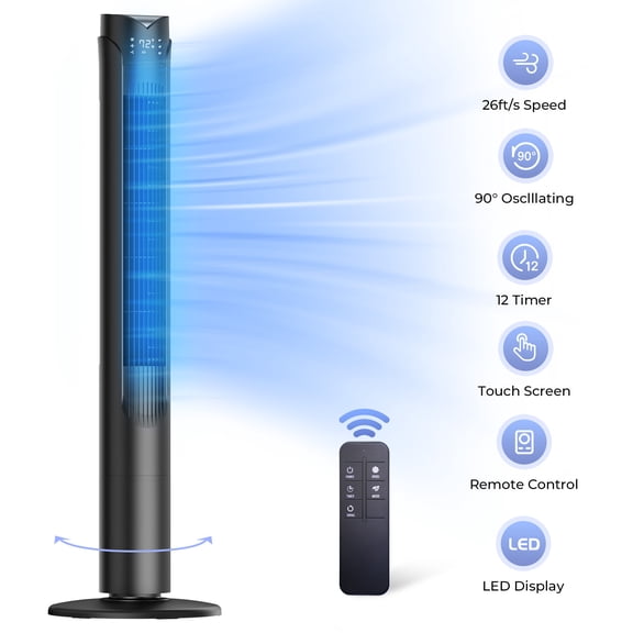 41" Tower Fan, Wide Oscillating Fans with 3 Speeds, 3 Modes, 26 ft/s High Velocity, LED Display with Remote, 12H Timer, for Home,Living Room,Office