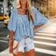thumbnail image 1 of Blusa De Manga Corta Camisa fluida para mujer Camiseta informal con cuello cuadrado que combina con todo Textura floral (Azul XXL) Cgtredaw para Mujer Azul T S, 1 of 7