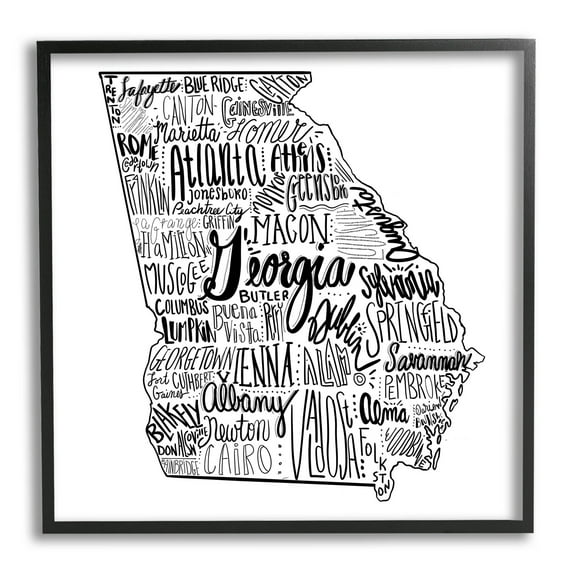 Stupell Industries Georgia State Map Shape City Typography Graphic Art Black Framed Art Print Wall Art, Design by The Saturday Evening Post