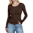 thumbnail image 2 of WHEANG Long Sleeve Shirts For Women U Neck Slim Fit Long Sleeve Solid Color T Shirt Polyester Spandex Fashionable Casual Daily Wear 1Pc Brown S-Xxl, 2 of 6