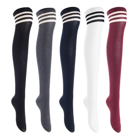 Lian LifeStyle Women's 5 Pairs Adorable Comfortable Soft Thigh High Over Knee High Cotton Socks, Size 6-9, JMYP1022 Black, DarkGrey, Navy, White, Wine