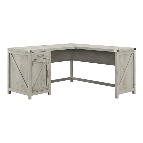 Bush Furniture Knoxville 60W L Shaped Desk with Storage Cabinet in Cottage White