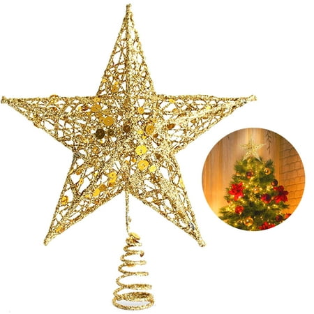 Christmas Tree Star Topper, 10 Inch Xmas Tree Topper Star Christmas Decoration Glittered Tree-top Star for Christmas Tree Ornament Indoor Party Home