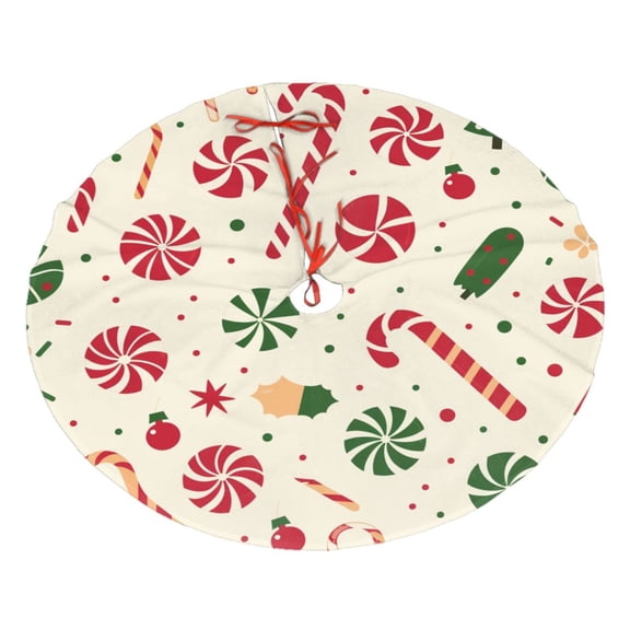Christmas Tree Skirt 30" Christmas Candy Pattern (9) Xmas Tree Skirts Mat for New Year Holiday Christmas Party Decorations