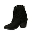 thumbnail image 2 of Bnwani Womens Boots Fall Winter Fashion Pointed Mid-Heel Thick Chunky Ankle Versatile Comfortable Casual Western Tassel Boot Black Size 5.5, 2 of 9