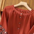 thumbnail image 7 of Women Embroidery Shirts Cotton and Linen Literary Retro Lantern Sleeve Button Loose Fit T Shirt Boho Cute Blouses, 7 of 7