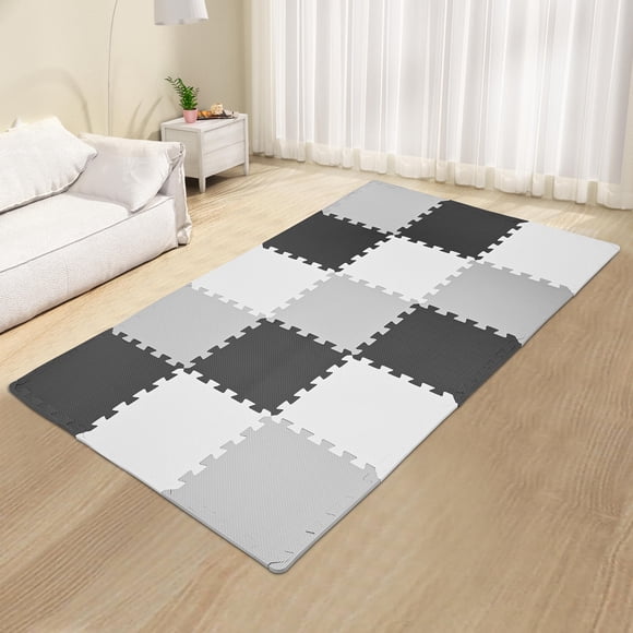 Tapis Puzzle Bébé ASENME 36 Pièces XXL - Crème, 145x145cm - Éva Antidérapant, Lavable - Certifié SGS