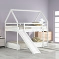 thumbnail image 3 of Aukfa Low Bunk Bed, Twin-Over-Twin House Bed Frame for Kids with Slide - White, 3 of 8