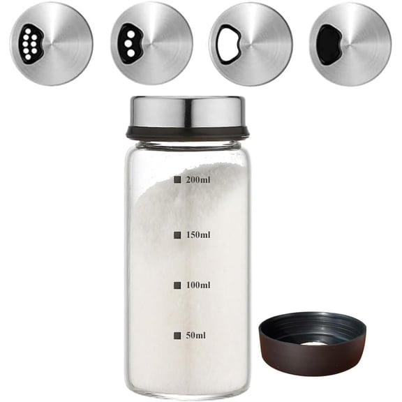 Salt Pepper Shakers Clear Glass 7 oz Adjustable Outlet Spice Seasoning Shaker with Labels Anti Slip