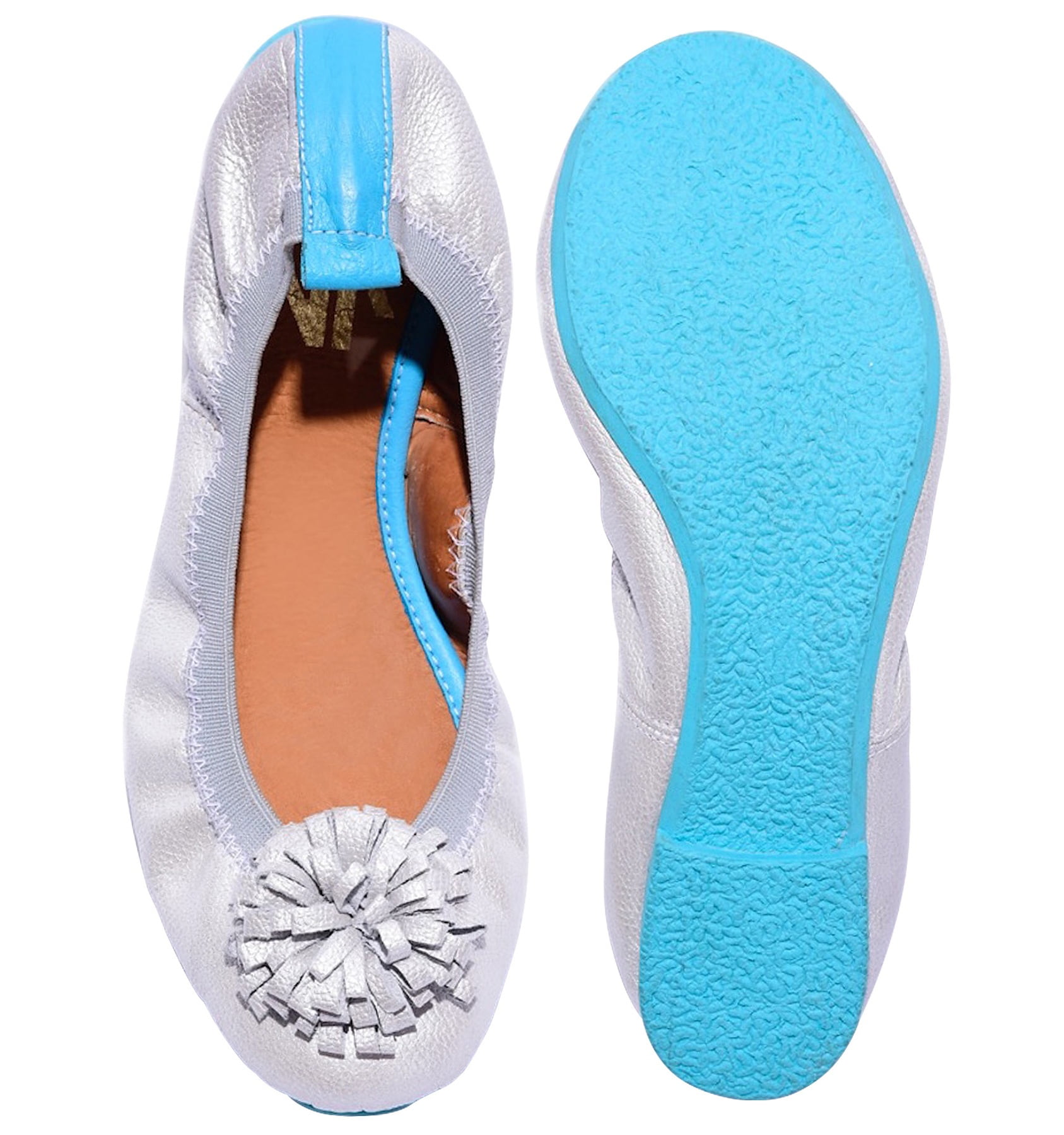 VIDALeather VIDALeather POM POM Scrunch Flexible Ballet Flat Slip On