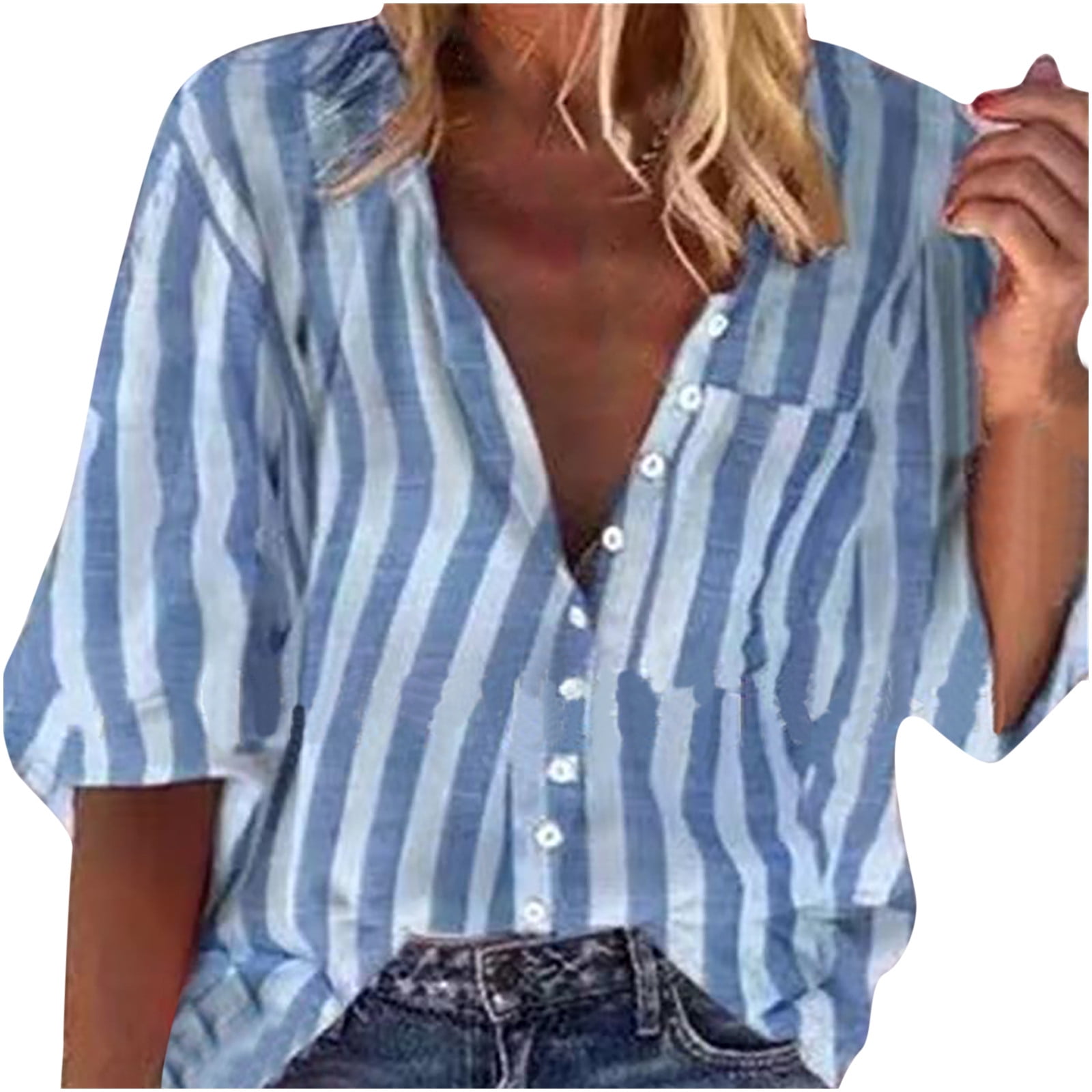 XZNGL Womens V-Neck Printing Button Front Blouse Lantern Sleeve